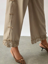 Miaspire Women Casual Solid Color Elastic Waist Side Pocket Button Decor Loose Wide Leg Pants